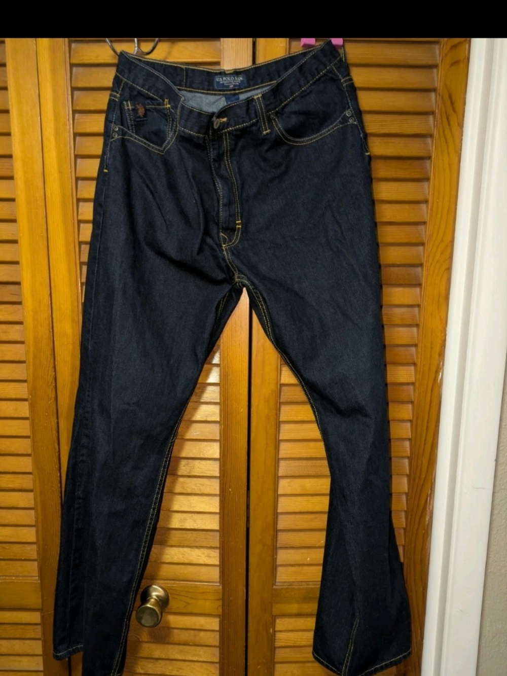 US Polo Men's Dark Denim Jeans 36x34 With Gold Stitch Detail